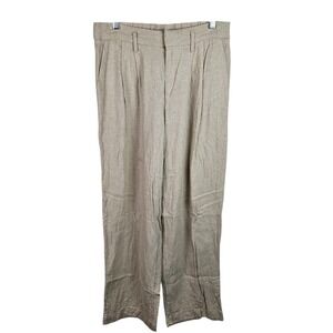 A New Day Womens Linen Blend‎ Pleated Wide Leg Pants Size 6 Beige Elastic Waist